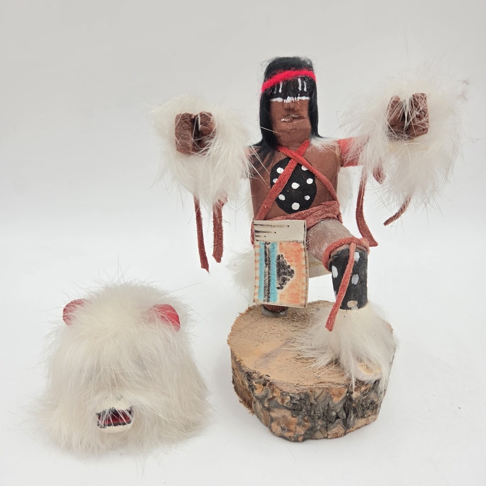 Vintage 5 1/2" Native American Removable Headpiece "White Bear" Signed!